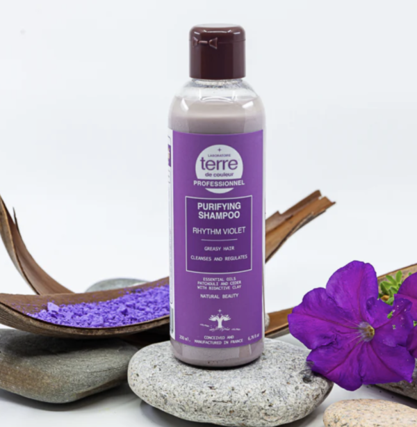 shampoing-rythme-violet-terre-de-couleur-régule-le-cuir-chevlu-equilibre-le-sébum-purifie-en-douceur-grain-d-orge-ma-boutique-holistique-oullins-lyon-rhone