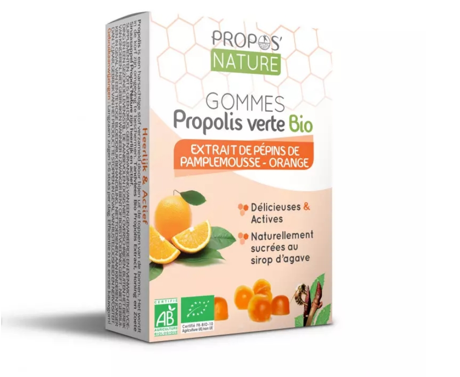 Gommes Propolis Verte Bio, Extrait Pépins Pamplemousse et Orange Douce - Propos nature
